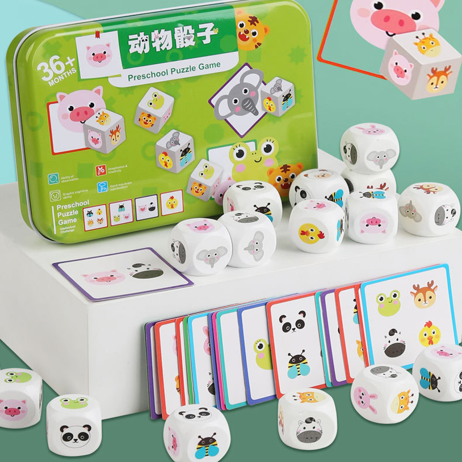 Board Game Nature - Animal Matching Card Game Wooden Dice