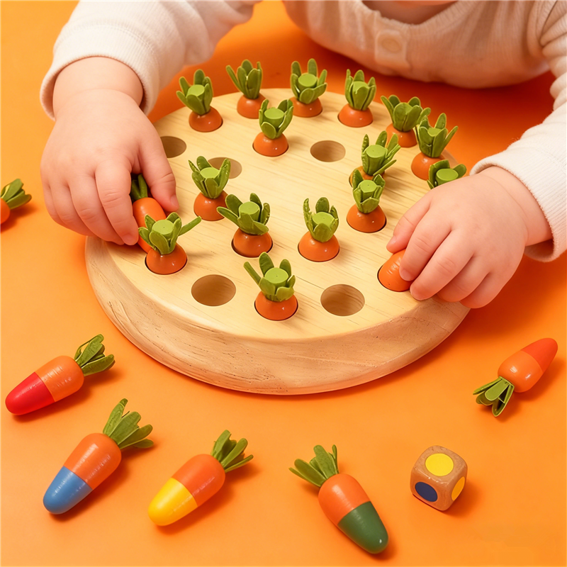 Board Game Nature - Wooden memory carrot-shaped chess game with