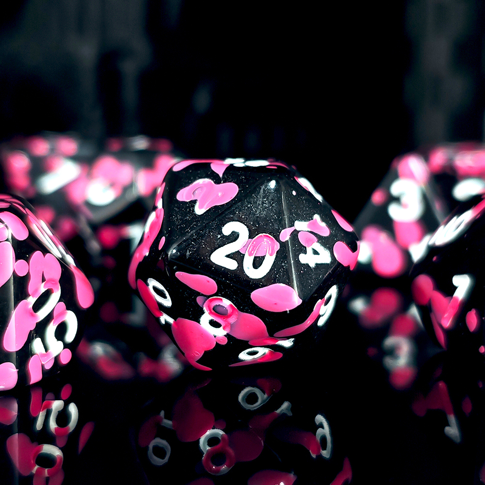 Dice Set Polyhedral - Polyhedral Pink Splatter Acrylic 7Pcs D20