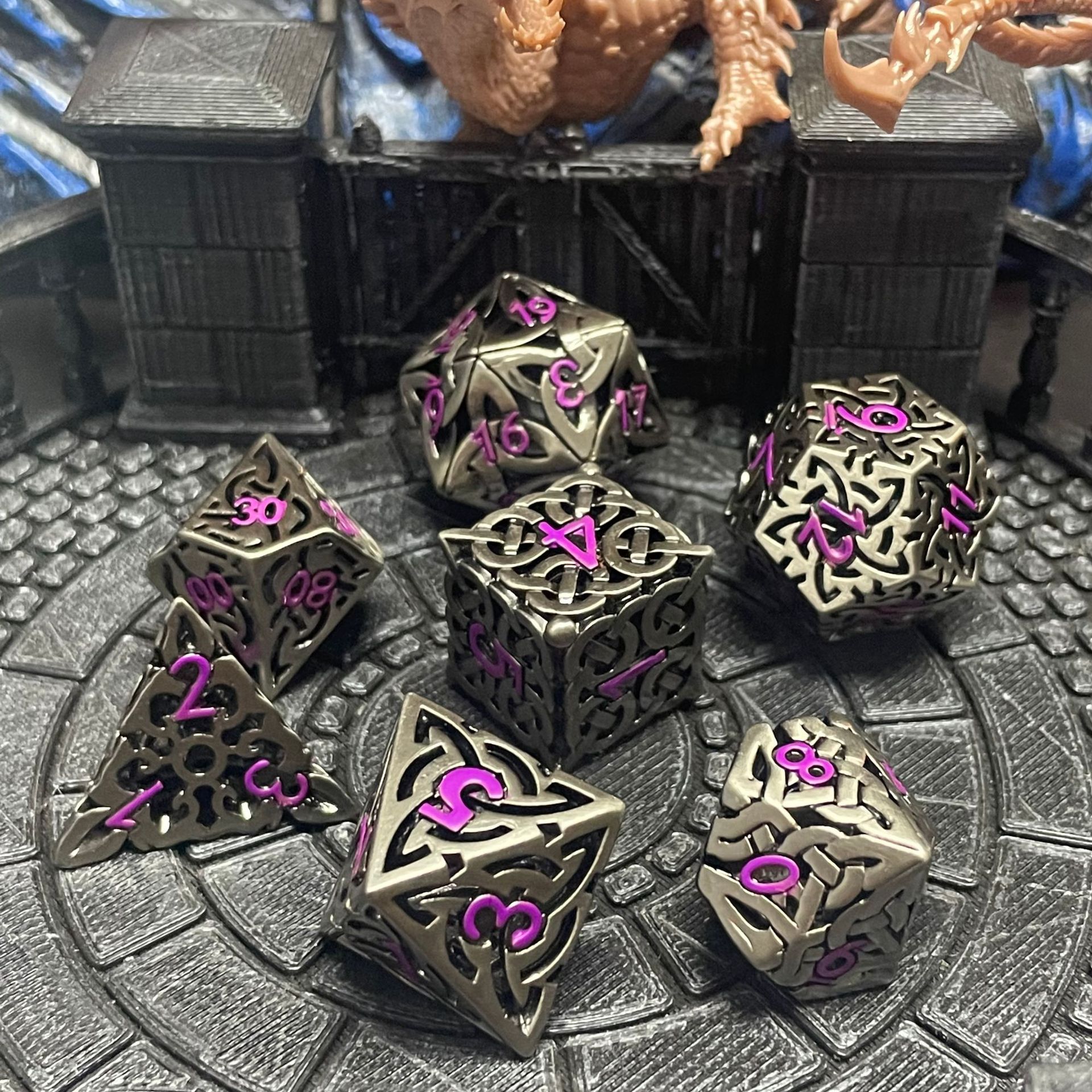 7 Pcs Cosplay D4-D20 DND Brass - Dice Set Polyhedral ulasan dan harga