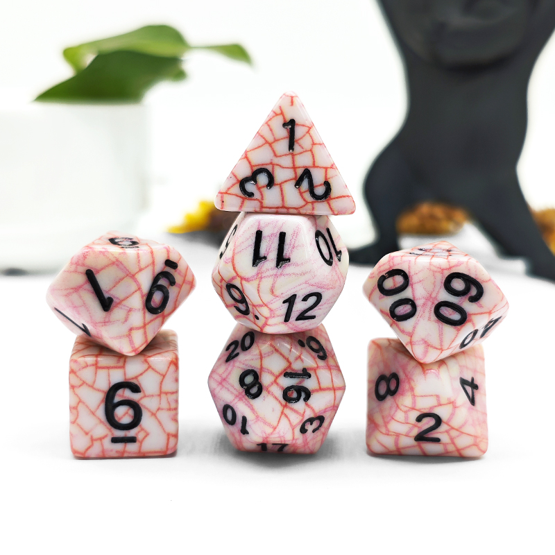 7PCS Polyhedral Red Cracked Te - Dice Set Polyhedral ulasan dan harga