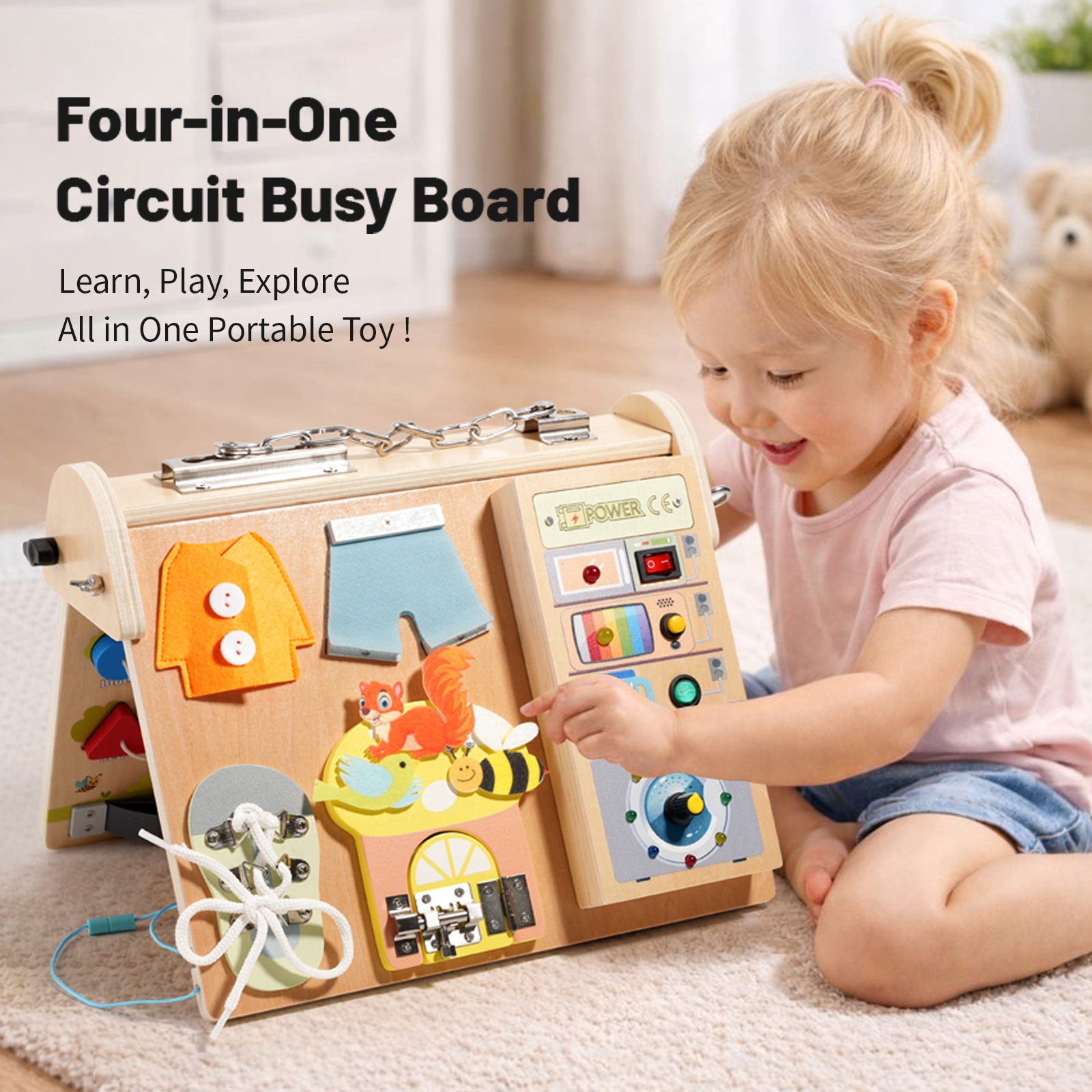 Wooden 4-in-1 Busy Board with  - Board Game Education ulasan dan harga