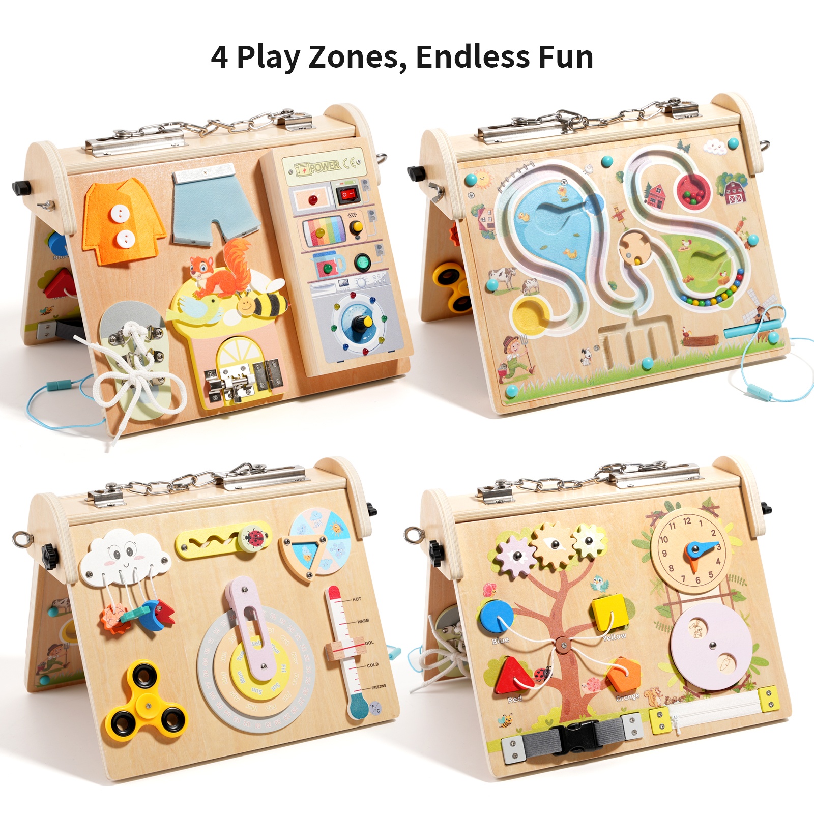 Wooden 4-in-1 Busy Board with  - Board Game Education ulasan dan harga