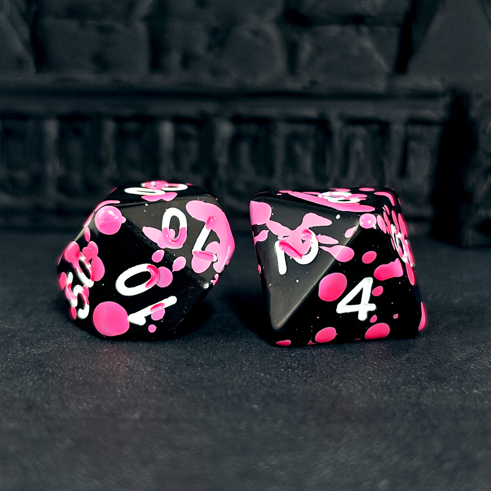 Polyhedral Pink Splatter Acryl - Dice Set Polyhedral ulasan dan harga