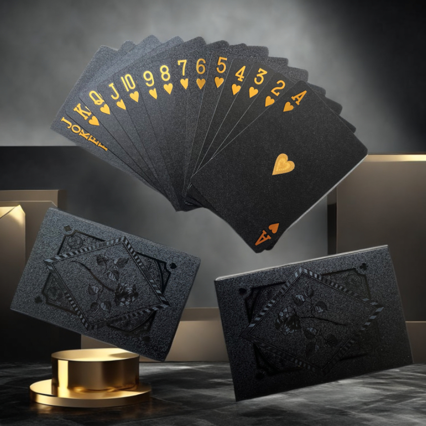 Color Black Gold Playing Card  - Board Game With Chips ulasan dan harga