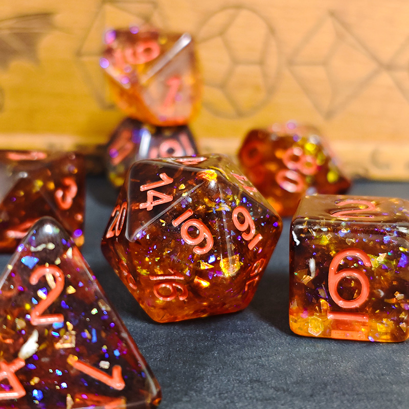 Fire Orange Confetti Resin Pol - Dice Set Polyhedral ulasan dan harga