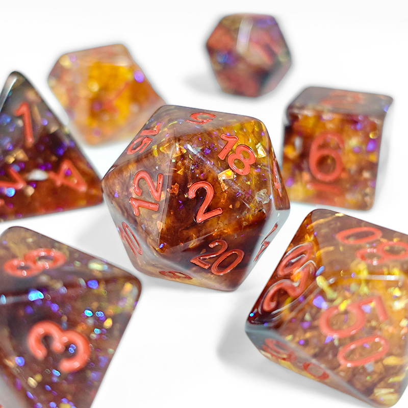 Fire Orange Confetti Resin Pol - Dice Set Polyhedral ulasan dan harga