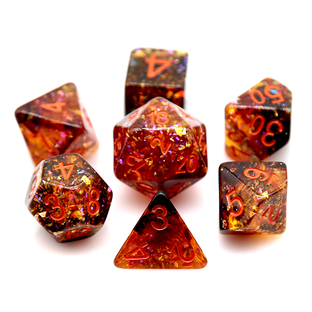 Fire Orange Confetti Resin Pol - Dice Set Polyhedral ulasan dan harga