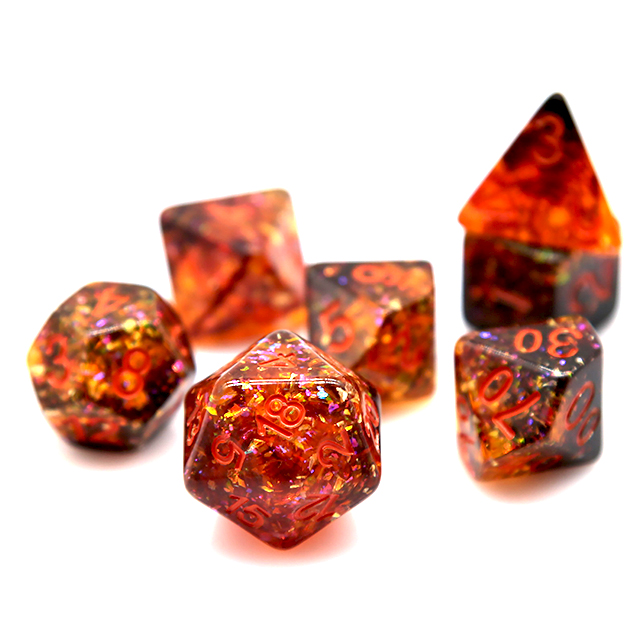 Fire Orange Confetti Resin Pol - Dice Set Polyhedral ulasan dan harga